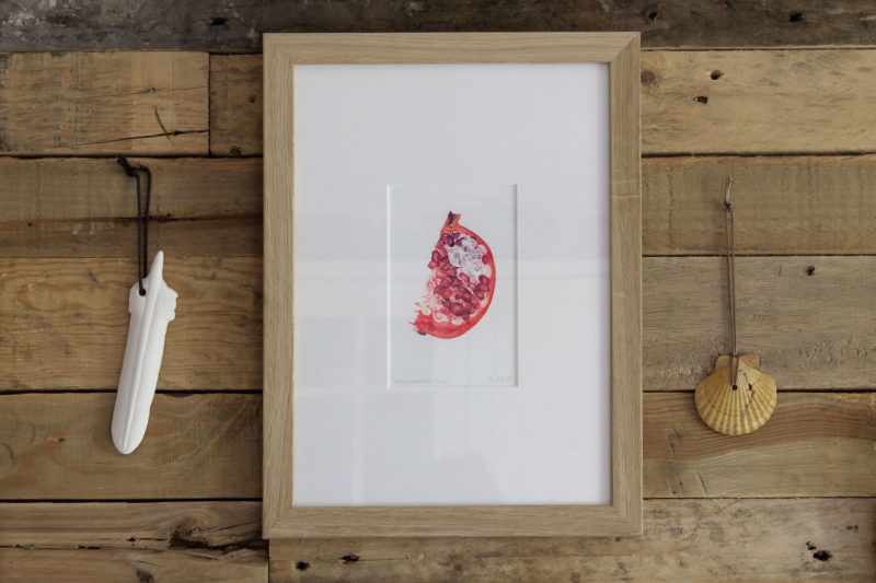 Pomegranate slice print - framed in oak