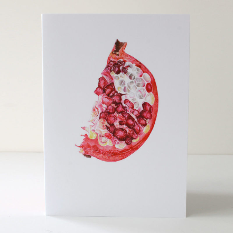 A6 greetings card - reproduced from a botanical watercolour painting, Pomegranate slice