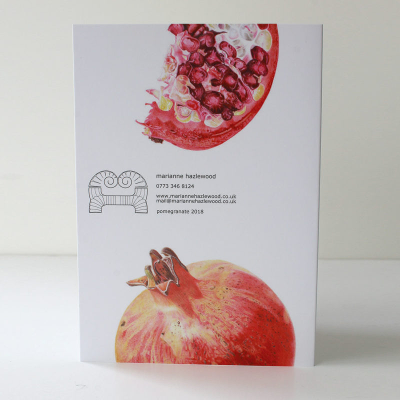 A6 greetings card - reproduced from a botanical watercolour painting, Pomegranate slice