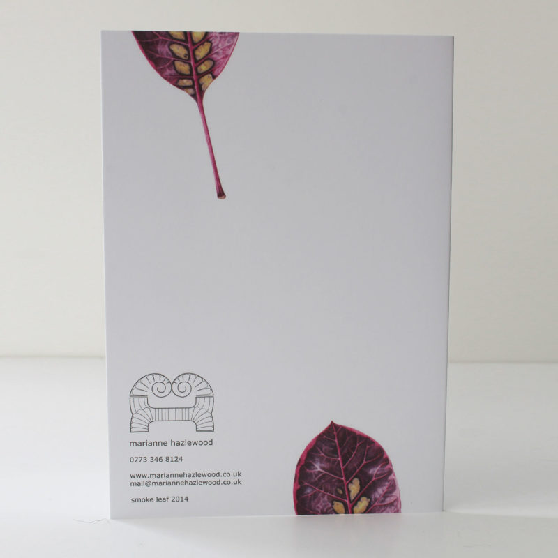 A6 greetings card - reproduced from a botanical watercolour painting, Smoke leaf