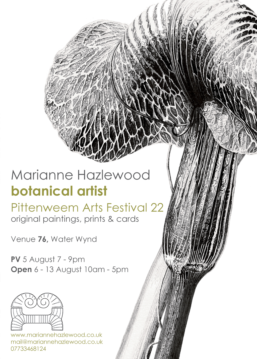 Marianne Hazlewood, botanical artist, Pittenweem Arts Festival 22, Venue 76 Water Wynd, PV 5 August 7 - 9pm, Open 6 - 13 August, 10am - 5pm