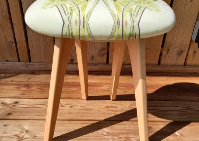 Harp stool upholstered by Sarah Shepherd with soft velvet fabric featuring digital print of Asplenium nidus watercolour painting by Marianne Hazlewood
