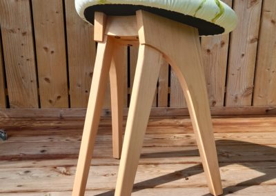 Harp stool upholstered by Sarah Shepherd with soft velvet fabric featuring digital print of Asplenium nidus watercolour painting by Marianne Hazlewood