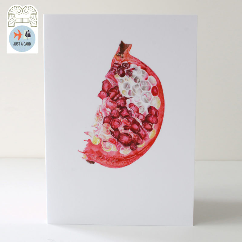 A6 greetings card - reproduced from a botanical watercolour painting, Pomegranate slice - Just a card