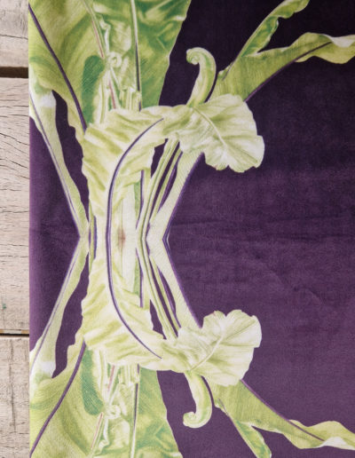 Asplenium nidus aubergine fabric design including imagery from my Asplenium nidus painting on soft velvet