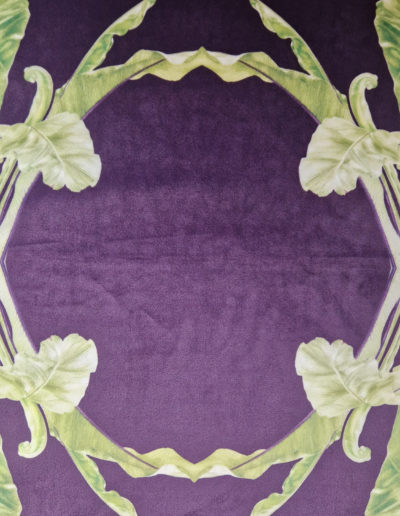 Asplenium nidus aubergine fabric design including imagery from my Asplenium nidus painting on soft velvet