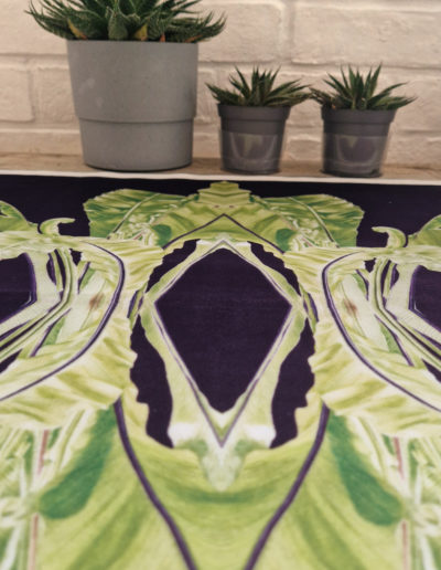 Asplenium nidus aubergine fabric design including imagery from my Asplenium nidus painting on soft velvet