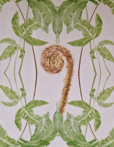 Creme Fern fabric design including imagery from my Dryopteris affinis and Dryopteris sieboldii paintings on 300gsm Denim