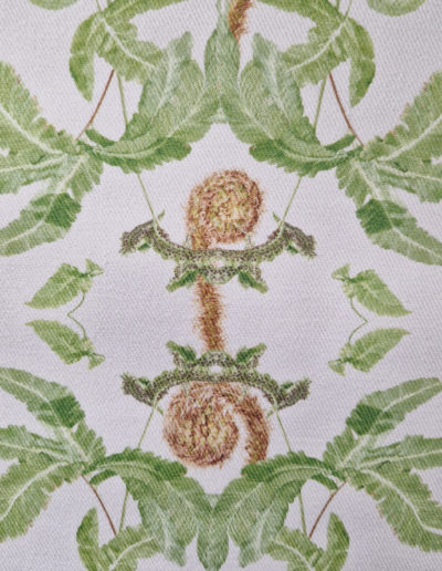 Creme Fern fabric design including imagery from my Dryopteris affinis and Dryopteris sieboldii paintings on 300gsm Denim