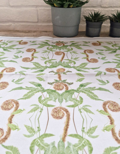 Creme Fern fabric design including imagery from my Dryopteris affinis and Dryopteris sieboldii paintings on 300gsm Denim