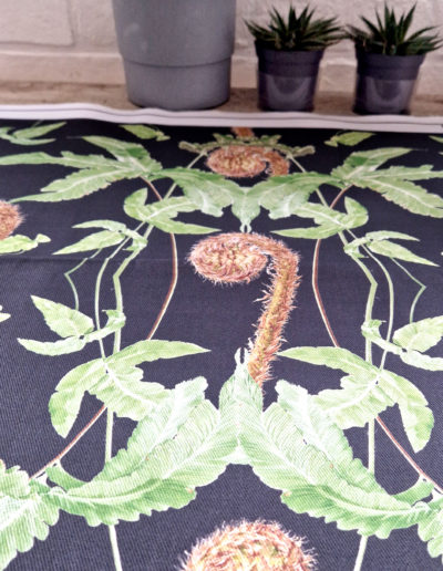 Dark Fern - full colour fabric design including imagery from my Dryopteris affinis and Dryopteris sieboldii paintings on 300gsm Denim