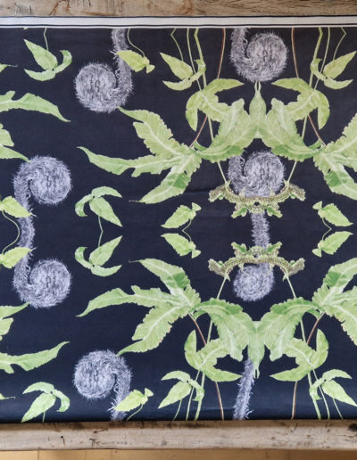 Dark Fern - grey fabric design including imagery from my Dryopteris affinis and Dryopteris sieboldii paintings on 280gsm Soft Velvet