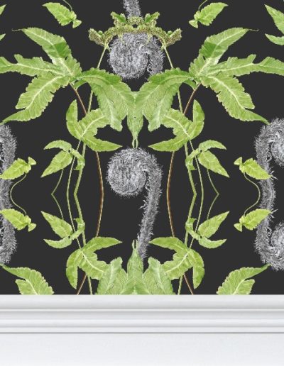 Dark Fern - grey wallpaper design including imagery from my Dryopteris affinis and Dryopteris sieboldii paintings