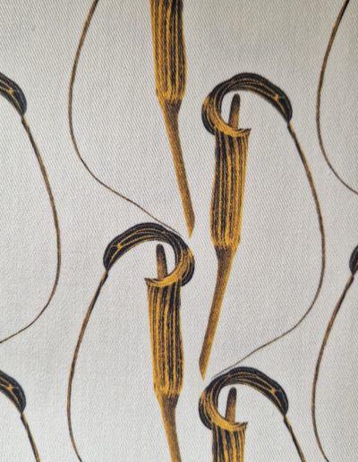 Cilliatum fabric design including imagery from my Arisaema cilliatum on 230gsm Cotton Twill