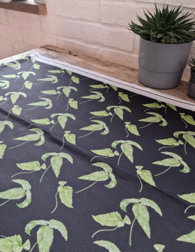 Simple fern dark fabric design including imagery from my Dryopteris sieboldii painting on 213gsm Cotton Twill