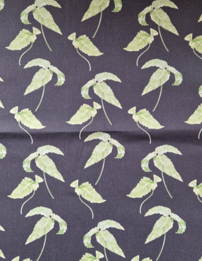 Simple fern dark fabric design including imagery from my Dryopteris sieboldii painting on 213gsm Cotton Twill