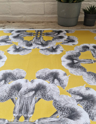 Big Yellow griffithii fabric design including imagery from my Arisaema griffithii on 300gsm Denim