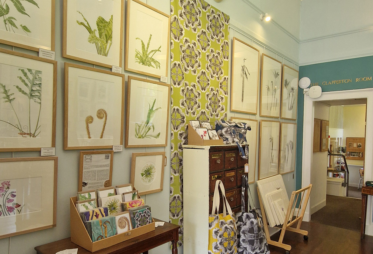 old-Gala-House Marianne Hazlewood's display of prints, cards and accessories at Old Gala House