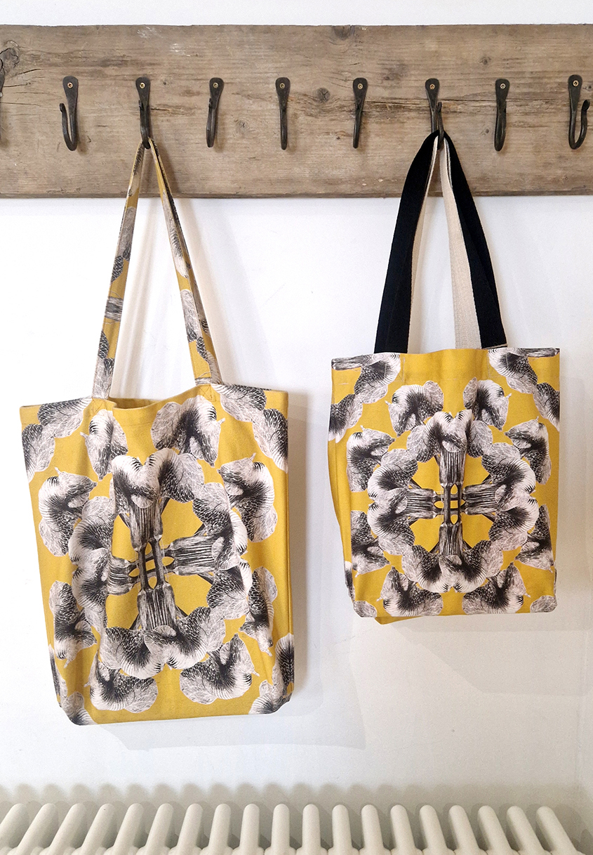 Yellow Mandala large tote bag, Yellow mandala small tote bag