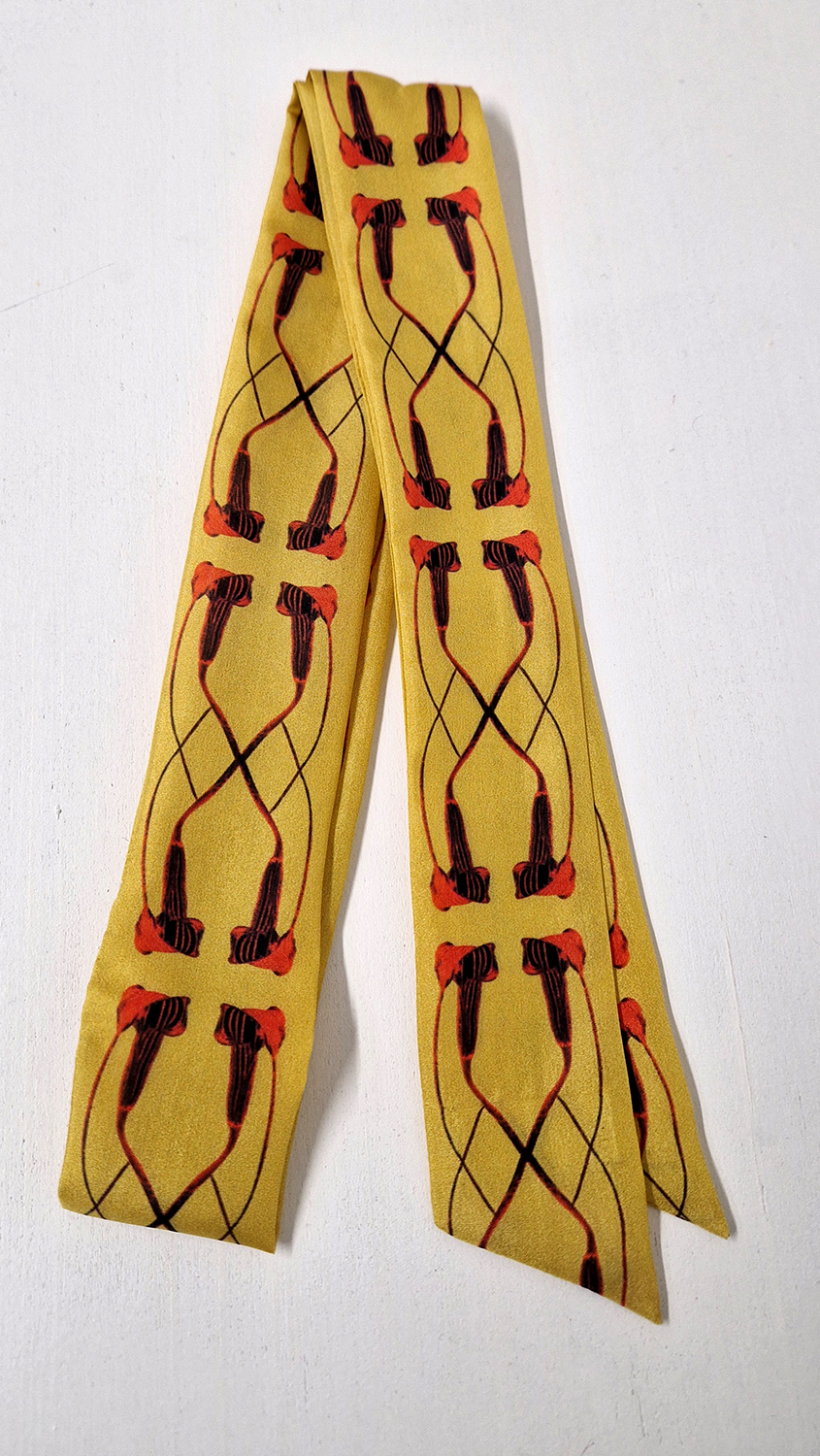 XX Arisaema cilliatum, Pink on Yellow - habatoi silk skinny scarf designed by Marianne Hazlewood