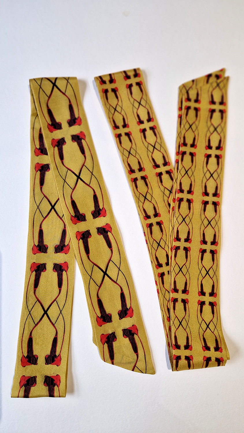 XX Arisaema cilliatum, Pink on Yellow - habatoi silk skinny scarf designed by Marianne Hazlewood