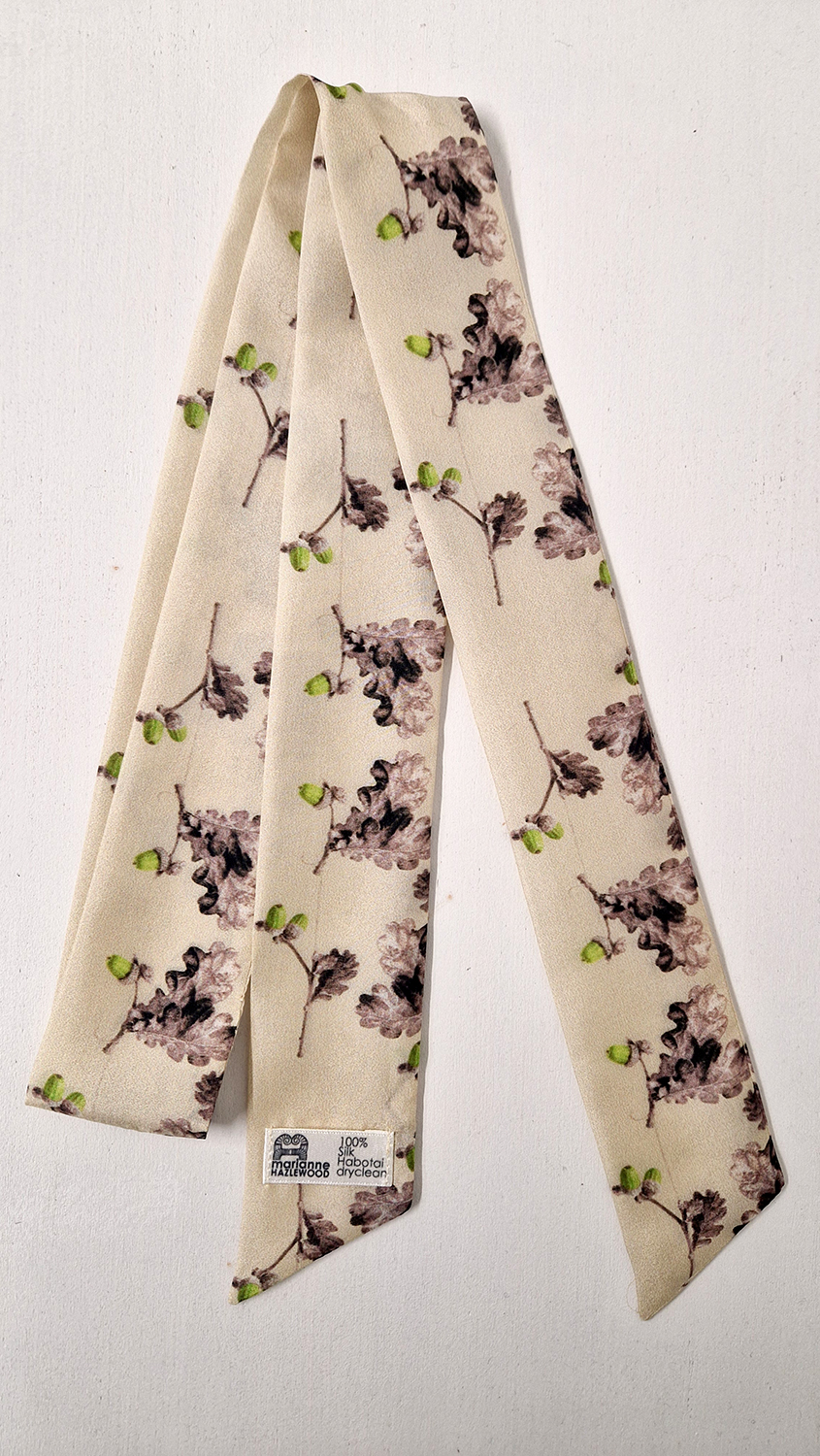 Quercus, acorns creme - habatoi silk skinny scarf designed by Marianne Hazlewood