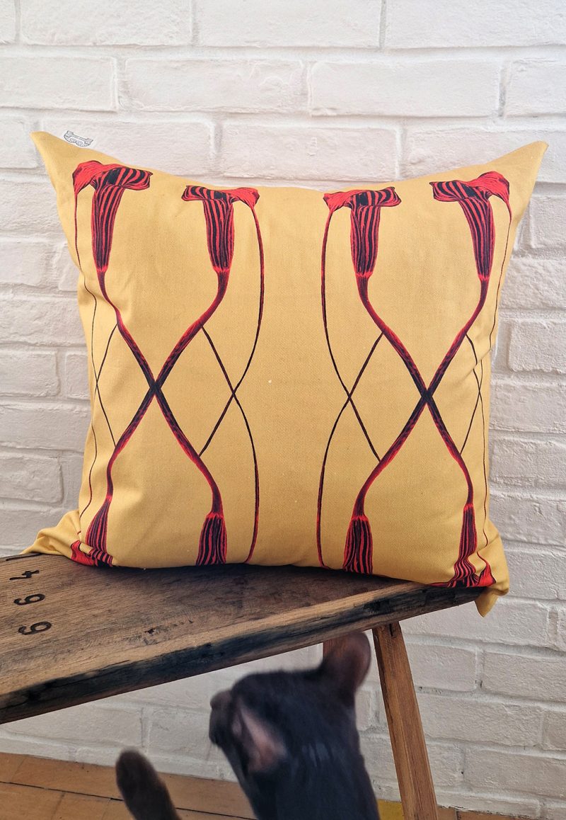 Cushion large XX Arisaema cilliatum based on an ink illustration by Marianne Hazlewood with Bryn