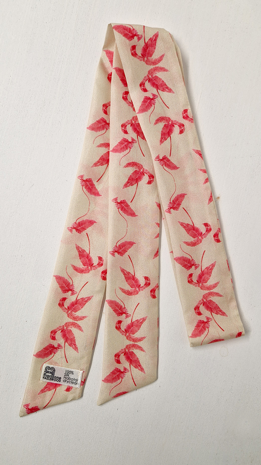 Dryopteris sieboldii - pink fern on creme - habatoi silk skinny scarf designed by Marianne Hazlewood