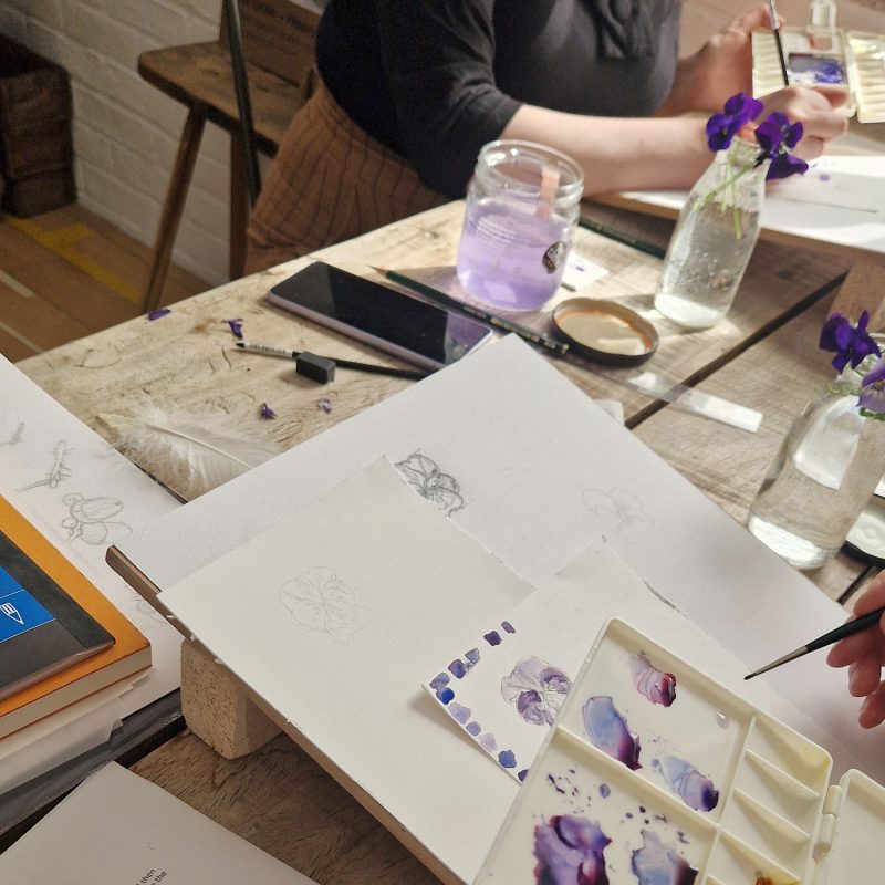 Painting in Marianne's studio in Carlops - Botanical Painting and Yoga Weekend May 2026